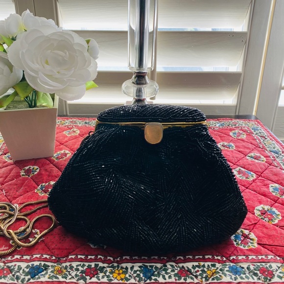 Carla Marchi Vintage Black Beaded Evening Handbag